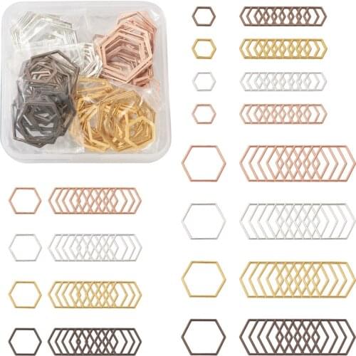 120Pcs 12 Style Alloy Linking Rings Hexagon for Jewelry Making DIY Mixed Color