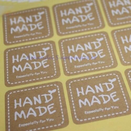 180pcs/lot 35*35mm 3.5cm Square White Hand Made Stickers Kraft Label Sticker DIY Handmade For Gift Cake Baking Sealing Sticker