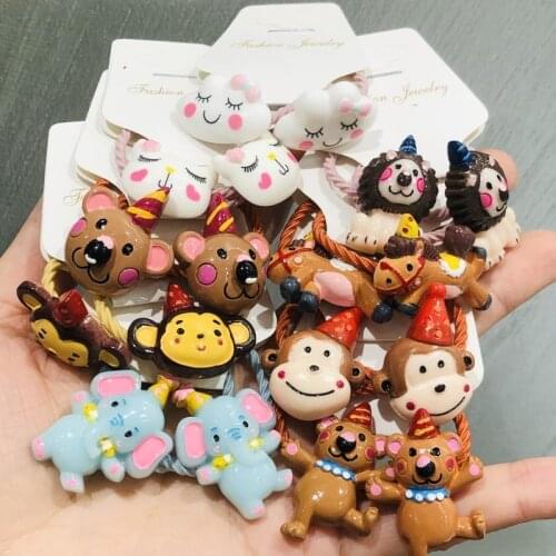2Pcs/set Girls Animal Elephant Monkey 3cm Elastic Hair Bands Ponytail Holder Scrunchies Kids Fashion Children Hair Accessories