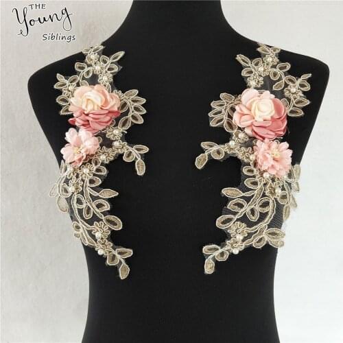 High quality 3D Flower Craft collar Venise Pearl Embroidered Applique Trim sewing Lace Neckline Collar DIY clothing accessory