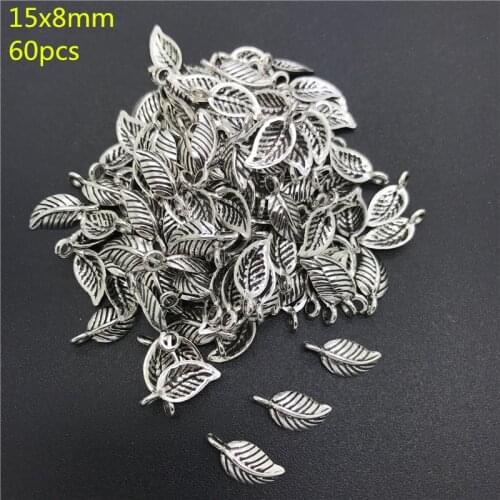 60pcs Alloy Beads Cap Ancient Silver Charms Leaves Shape Pendant Charms For Jewelry Making DIY Accessories PJ021
