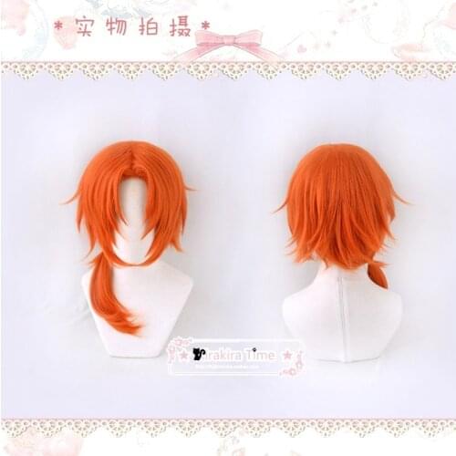 Ensemble Stars ES Tsukinaga Leo Orange Long Heat Resistant Synthetic Hair Carnival Halloween Party Cosplay + Free Wig Cap