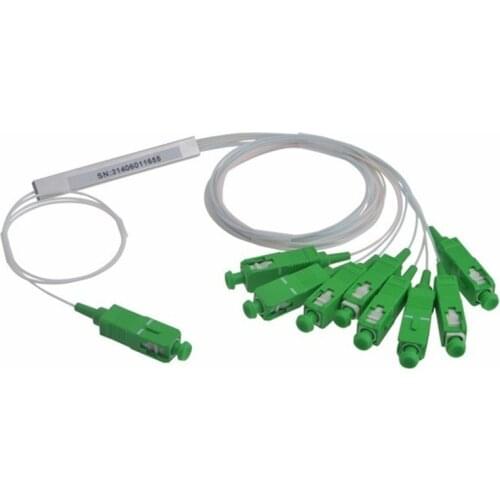 Free shipping 50 pieces G657A 0.9mm fiber optic 1x8 PLC Splitter with SC APC connector