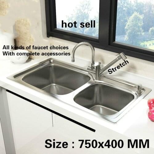 Free shipping Hot sell kitchen sink food grade 304 stainless steel normal double groove 750x400 MM