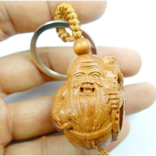 Mahogany Three-dimensional Engraving Key Chain Lifelike Shouxing Pendant Key Ring Jewelry Gift For Car Accessories L27