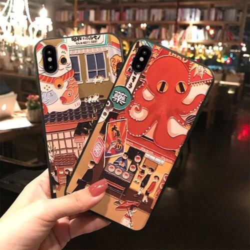 Japanese Style Embossed Phone Case for Huawei P20 P30 P40 Mate 10 20 30Lite Pro Honor 8X 9 10 20 30Pro Capa Soft TPU Back Cover