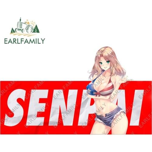 EARLFAMILY 13cm x 7.5cm for Senpai Sexy Anime Car Stickers Vinyl Campervan Decal Motorcycle Car Wrap Refrigerators Decals Decor