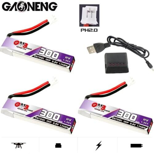 GNB 1S 300mAh 3.8V Max 120C HV Lipo Battery PH2.0+Charger for US65 UK65 Inductrix Beta65S URUAV UR65 Mobula 7 Tiny Whoop Drone