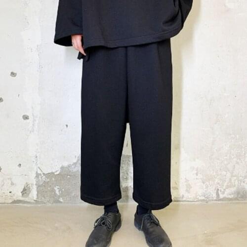 Homens cintura elástica solta casual calças de perna larga masculino japão streetwear hip hop gótico harem calças corredores swe