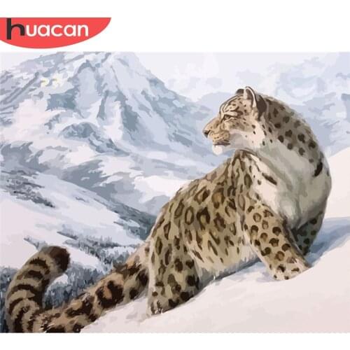 HUACAN Coloring By Numbers Leopard Animals Kits Drawing Canvas DIY Pictures Oil Painting Hand Painted Gift Home Decor