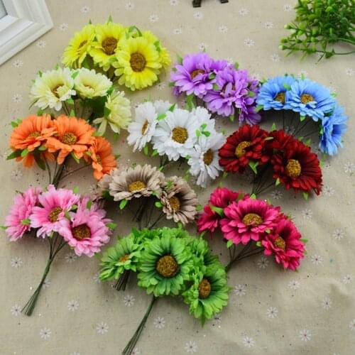 6pcs Gerbera Silk Artificial Flowers Handmade Flower Bouquet DIY Craft Wreath Accessories Wedding Home Decoration