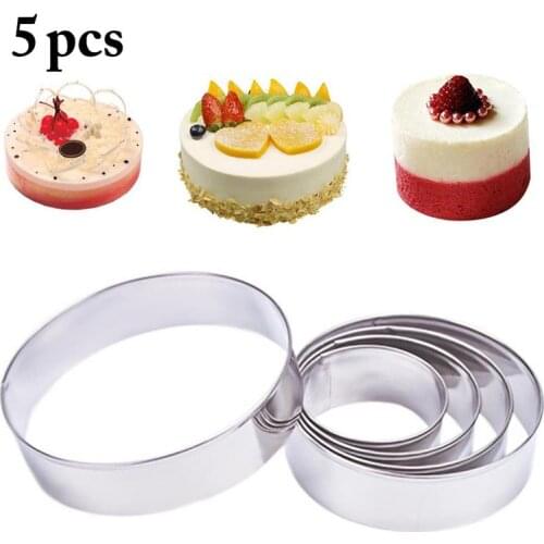 5pcs/set Cake Ring Mold Stainless Steel Round Circle Cookie Mousse Mini Cake Ring Cake Gum Paste Mould DIY Wedding Cake Tools