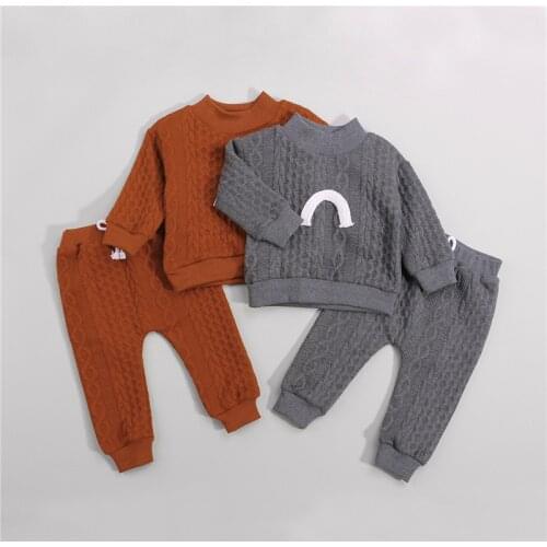 Baby 2Pcs Fall Outfits, Long Sleeve Mock Neck Rainbow Knitted Pullover Tops + Elastic Waist Pants Set, 0-3Years