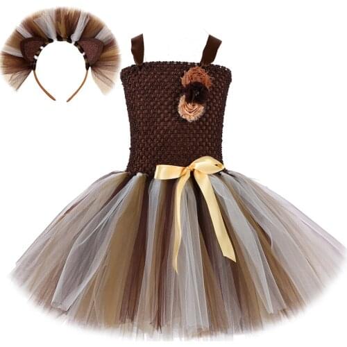 Brown Lion King Dress for Girls Princess Costume for Kids Halloween Christmas Dresses Animal Cosplay Costumes Baby Girl Toddlers