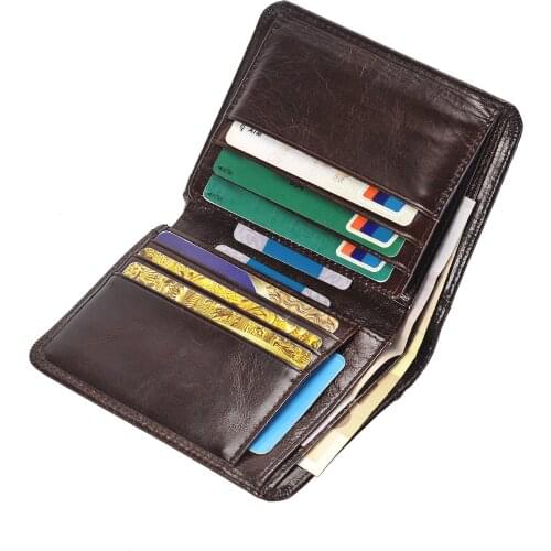 Genuine Leather Men Short Trifold Wallet Multi Slots Credit Card Holders Male Clutch Wallets Vintage Leather Purse Money Bags