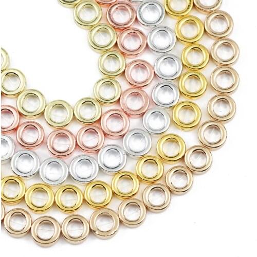 YHBZRET 12mm 31pcs Gold Silvers Hematite Natural Stone Round Circle Spacer Loose Beads For Jewelry Making Diy bracelet Findings