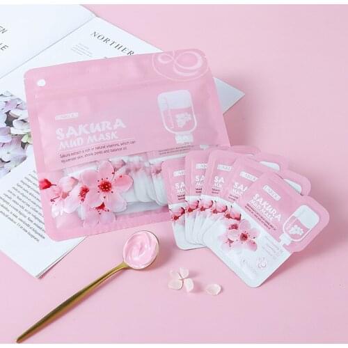 LAIKOU 7PCS Japan Sakura Mud Face Mask Anti Wrinkle Night Facial Packs Skin Clean Dark Circle Moisturize Anti-Aging Skin Care