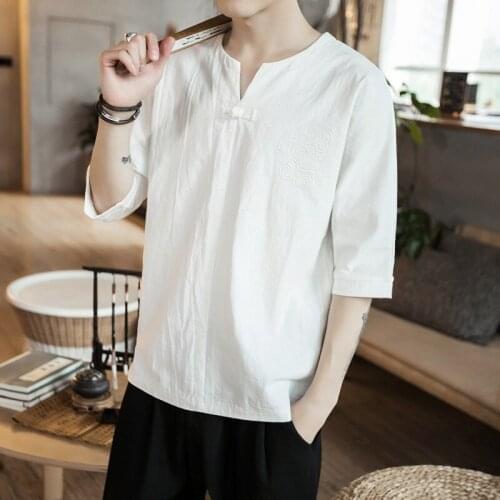 Summer Men Linen Shirt Chinese Style Retro Casual Tops Plus Size Kung Fu Traditional Asian Clothes Tang Suit Tops For Man KK3456