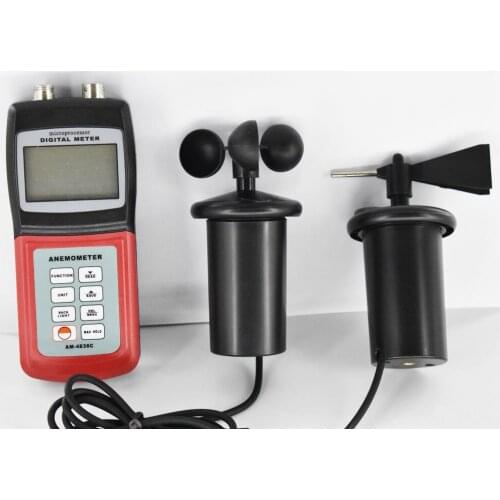 Multifunctional Digital Anemometer AM-4836C Air Velocity Flow wind speed direction scale temperature Tester 3-cup Probe