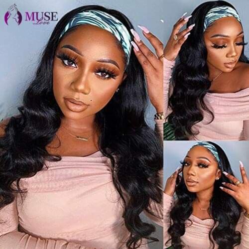MUSE LOVE Body Wave Human Hair Wigs 180% European Body Wave Headband Wig For Women Full Machine Made Body Wave Headband Wigs