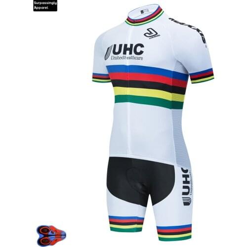 2020 Mens Speedsuits Short-sleeves UHC White Skinsuit Bike Clothes Jumpsuit Ciclismo Maillot Trisuit Cycling Jersey Triathlon