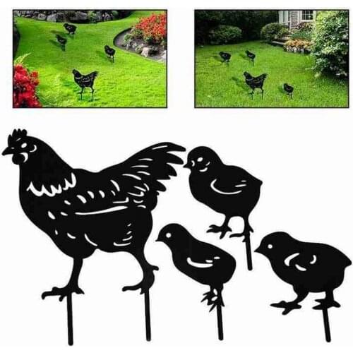 Exterior Metal Hen Chicken Pecking Farm Animal Garden Stake Yard Art Ornament Garden Decoration Outdoor Lawn Figurine Ornament