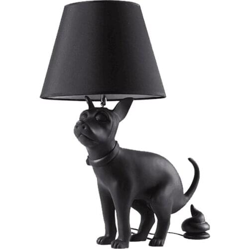 Nodic Postmodern Simple Animal Shit Dog Table Lamp Bedroom Living Room Resin Luminaria De Mesa Bedside Resin Desk Lamp Lampshade