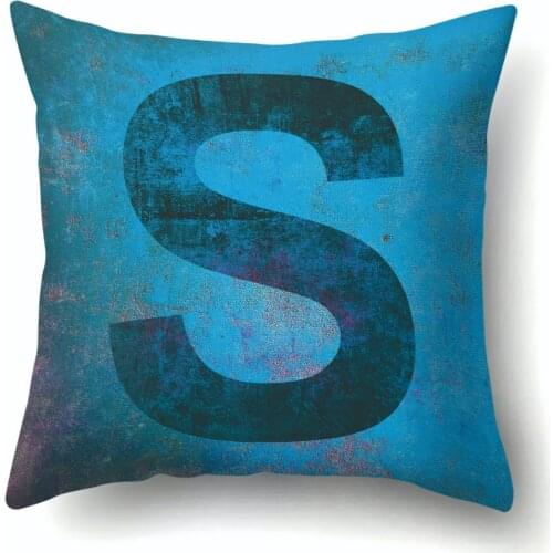 New Style Black and Blue 26 English Letters Polyester Pillowcase Home Decorative Family Name Initial Letters Pillow Case 45x45cm