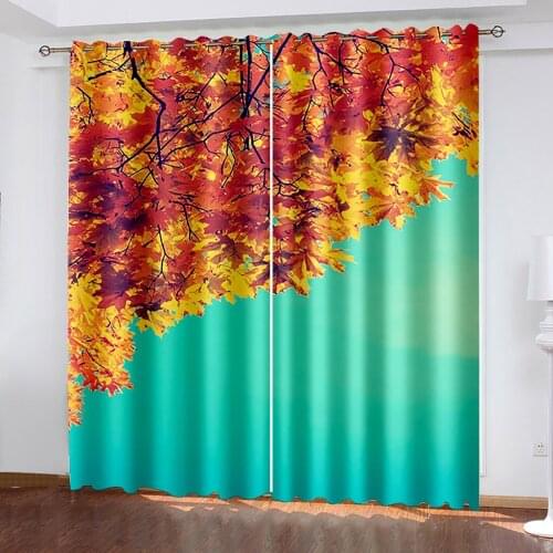 Personalized Leaves Natural Scenery 3D Pattern Printing Living Room Sunshade Custom Curtain Suit Bedroom Hook Decoration