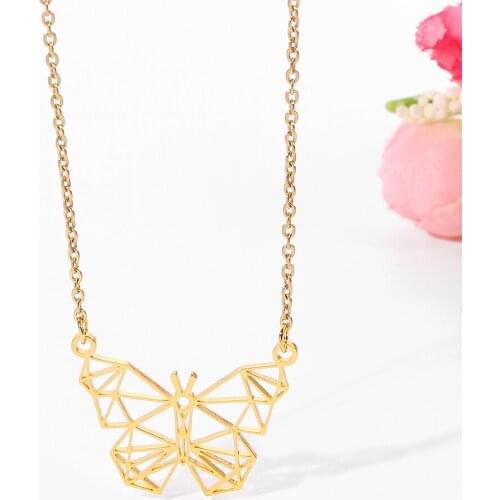 Simple Butterfly Stainless Steel Necklace Lady Design Hollow Pendant Jewelry Gold Silver Color Fashion Animal Party Accessories