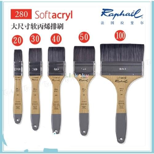 Raphael SOFTACRYL 280 Series Artist Flat Paint Brush-Large Wash Brushes Set for Gesso, Varnishes, Acrylic Painting, Watercolor
