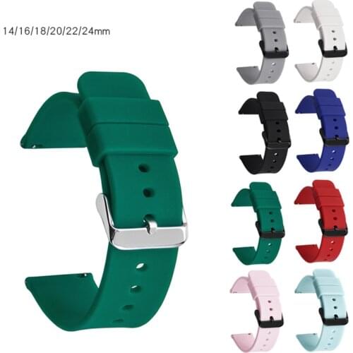 Silicone Band Strap Quick Release Black Buckle Bracelet for Samsung Active 2 Huami Huawei Smart Watchband 14 16 18 20 22mm 24mm