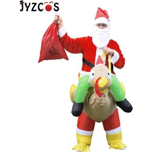JYZCOS Christmas Inflatable Santa Claus Ride on Turkey Costume Olaf Snowman Fancy Dress for Men Women Adult Cosplay Party Outfit