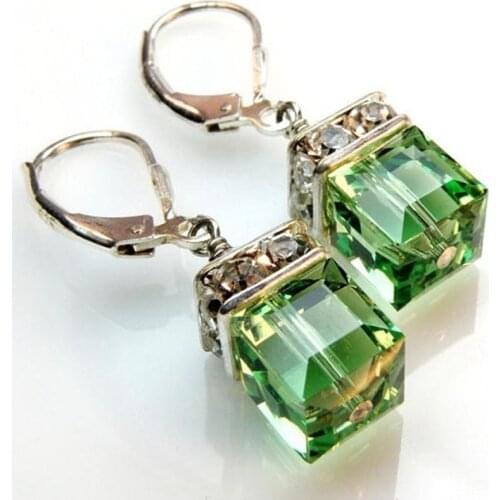 Peridot Crystal Earrings Green Earrings Drop Dangle Earrings