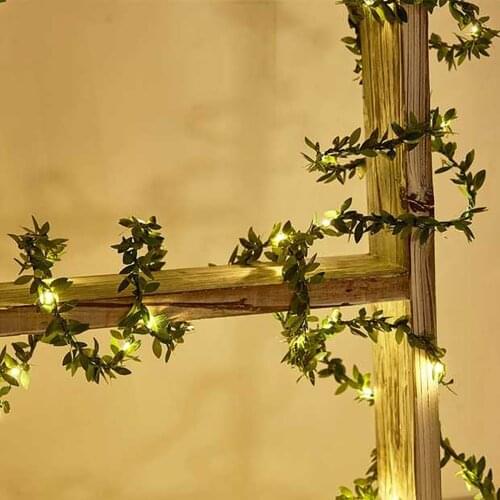 2M Simulation Rattan Led Light String Green Leaf String Lights Wreath Garland Fairy Lighting Strings Garden Home Decoration