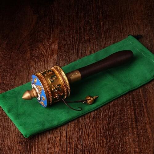 Hand-Turned Prayer Wheel Tara Eight Auspicious Painted Lotus Green-Degree Mother Heart Mantra