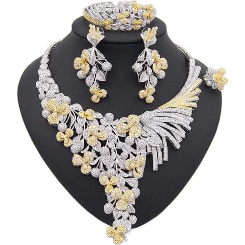 Yulaili Luxury Cubic Zirconia Wedding Jewelry Sets Bridal Necklace Earrings Charm Bsngle Ring Jewelery Set Free Shipping