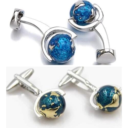 10pairs/lot Fashion3D Rotatable Globe Cufflinks Blue Planet Globe Earth Cuff Links World Map Cuff Button Mens Jewelry Accessory