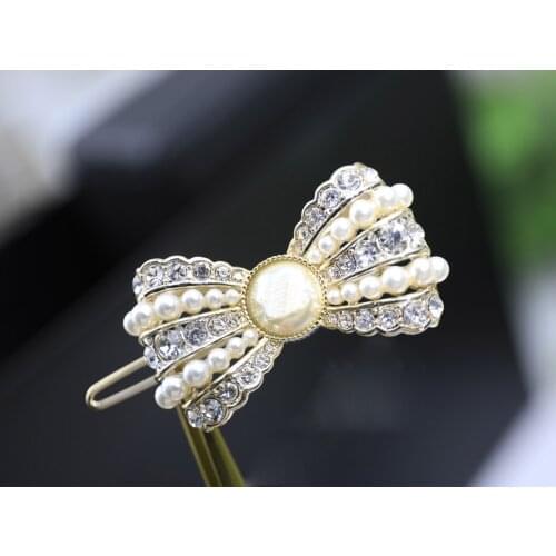 Hot brand white crystal handmade pearl hairpin for women fashion bow hairpin headdress sweet hairpin for girls hair accessory