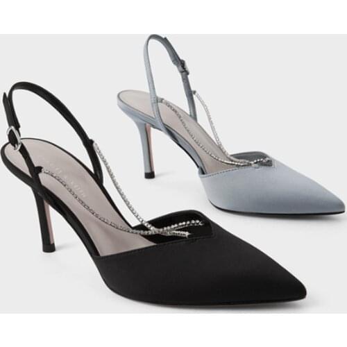 Womens Shoes Spring 2021 Rhinestone Chain Stiletto Pointed High Heel Sandals