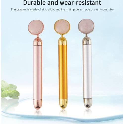 2 IN 1 Gold Beauty Bar Vibration Facial Roller Electric Massager Jade Head Anti-wrinkle Skin Tightening Rose Quartz Face Massage