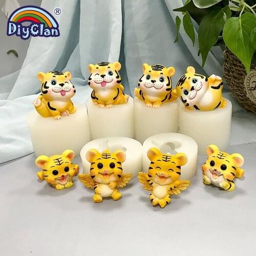 2022 New Year Cute Tiger Mold DIY Craft Gypsum Resin Candle Making Silicone Mould For Chocolate Mousse Fondant Baking Cake Tools