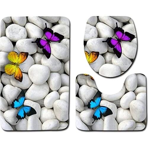 3 Piece Set Stone Bath Mats Non Slip Bathroom Rug Mat Pedestal Mat Toilet Seat Cover Mat