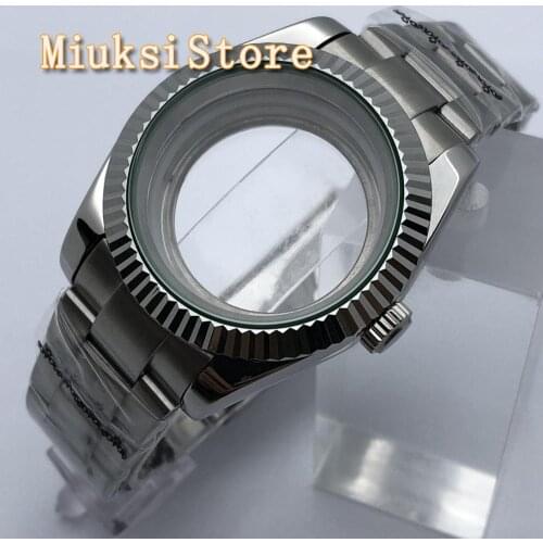 39mm sapphire glass sterile silver case oyster bracelet fit NH35 NH36 ETA2836,Miyota8215 82 series, Mingzhu DG2813 3804 movement