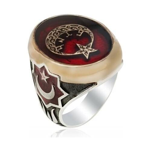 925 Silver Ottoman Ring Moon Star Ring Ertugrul Kayi Rings for Man