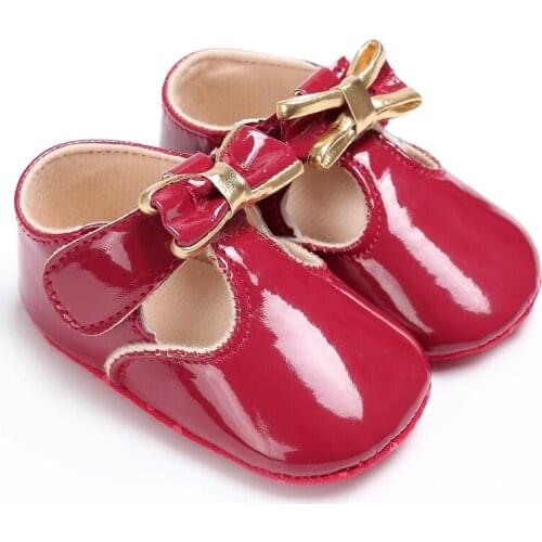 Baby Shoes PU Leather Baby Girl Moccasins Solid Bowknot Party Babys Shoes Footwear for Newborns White&Pink&Red 0-18 Months