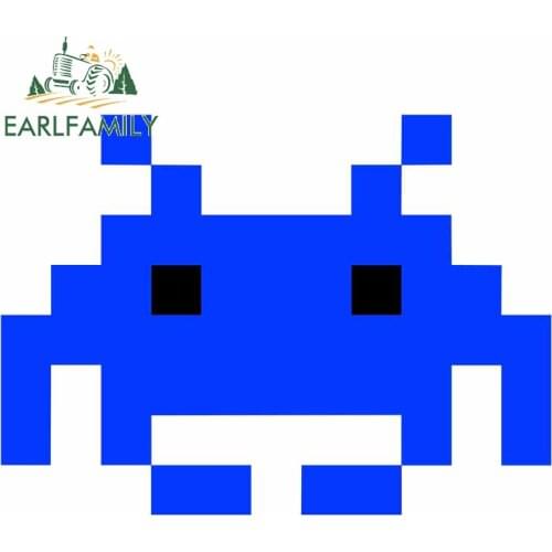 EARLFAMILY 13cm x 9.7cm for Arcade Space Invaders Blue Car Sticker Wall Decal Personality Windshield Silhouette Anime Decoration
