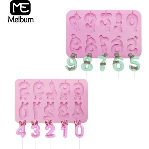 Meibum Candy Mold Pink 0-9 Number Chocolate Silicone Mould Lollipop Sticks 2 Styles Cake Topper Birthday Decorating Baking Tools