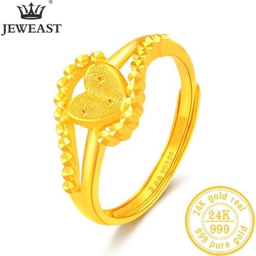 JLZB 24K Pure Gold Ring Real AU 999 Solid Gold Rings Shiny Heart Beautiful Upscale Trendy Classic Jewelry Hot Sell New 2020
