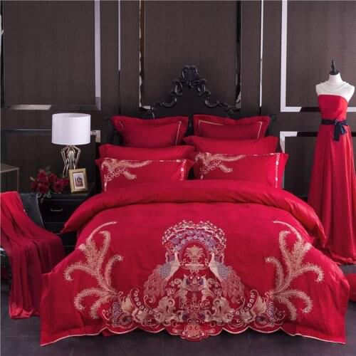 Red Long-staple cotton Luxury Chinese Wedding Bedding Set Queen King size Bedding Set Bed Sheet/Spread Set Duvet Cover Pillowcas